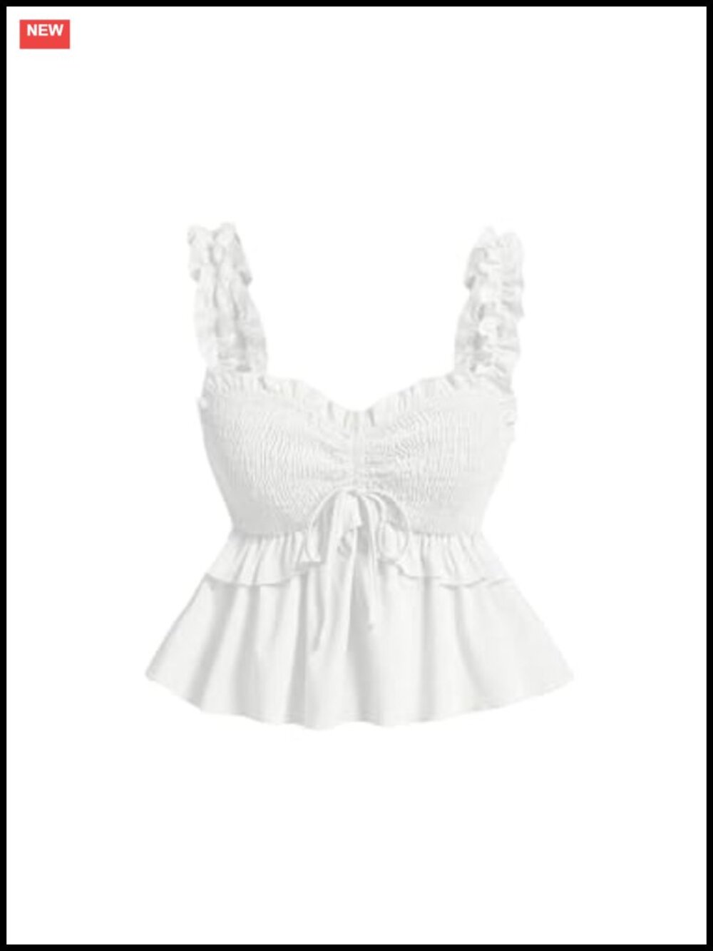 Ruffle Hem Smocked Tank Top Babydoll Peplum Sleeveless Sweetheart Neck